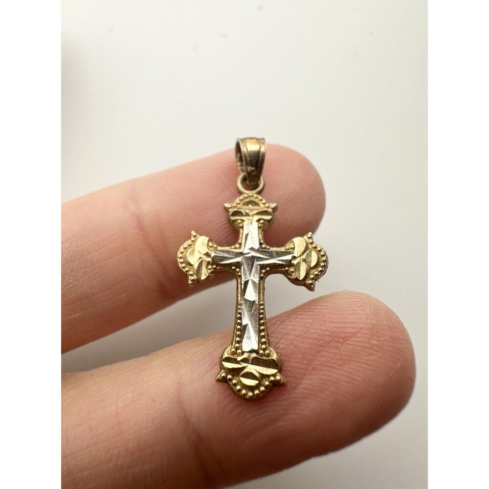 10k Gold Diamond Cut Ornate Christian Cross Pendant 1"